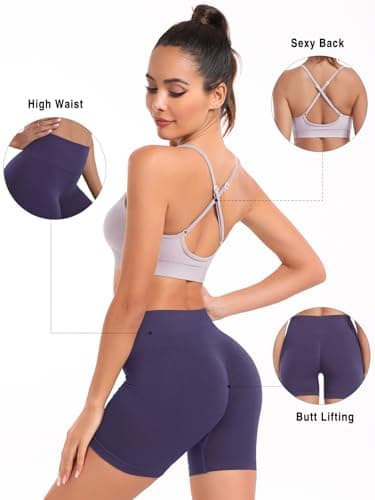 Women's Yoga Shorts and Strappy Sports Bra Set for Gym Workouts