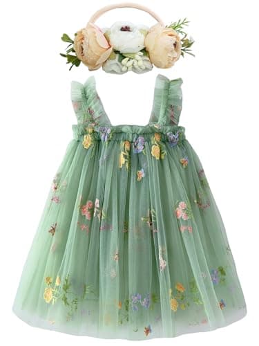 BGFKS Toddler Girl Rainbow Tulle Tutu Dress & Flower Headband Set