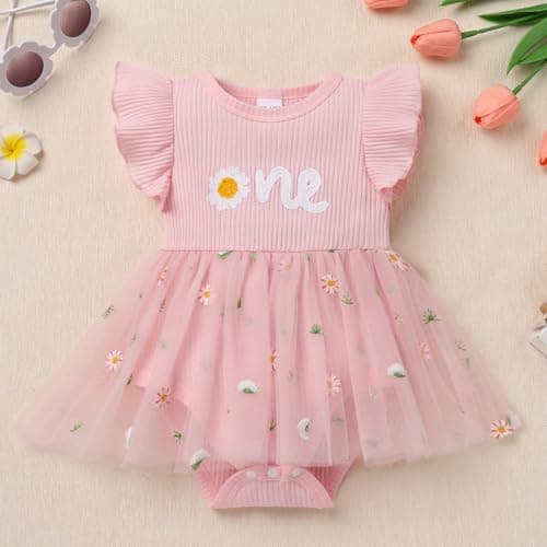 IMEKIS Baby Girls 1st Birthday Strawberry Butterfly Romper Dress for Cake Smash Photos
