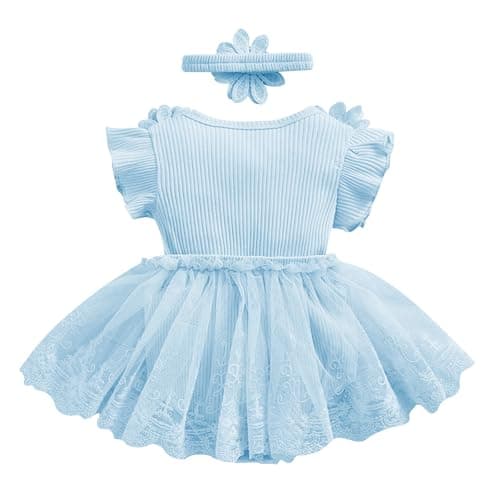 IMEKIS Newborn Girl 1st Birthday Romper Ruffle Sleeve Dress