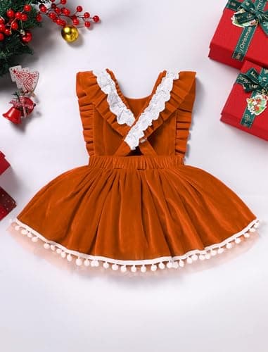 IMEKIS Newborn Baby Girl Velvet Christmas Romper Tulle Dress