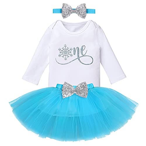 Baby Girls' Snowflake 1st Birthday Outfit: Romper, Tutu Skirt, and Headband for Winter Parties and Cake Smash Photos