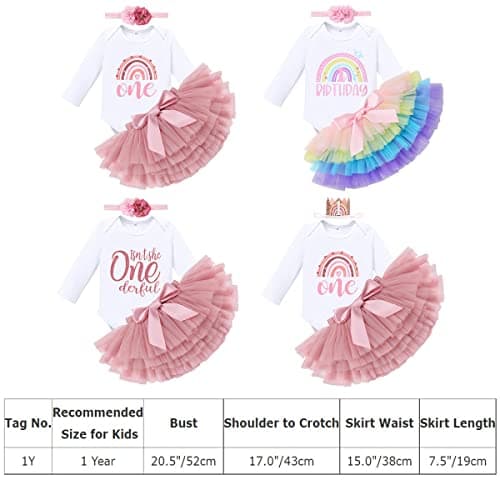 IMEKIS Boho Rainbow Baby Girl 1st & 2nd Birthday Outfit Romper + Tutu + Headband