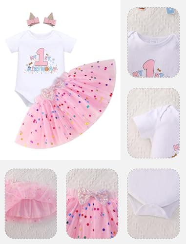 IMEKIS Baby Girl Half 1st 2nd Birthday Outfit Romper Confetti Tutu Skirt Dog Ears Hair Clips for Cake Smash Photo Shoot