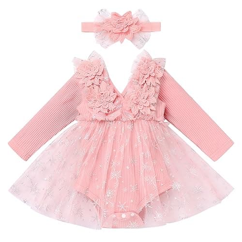 Girls 1st Birthday Snowflake Romper with Headband