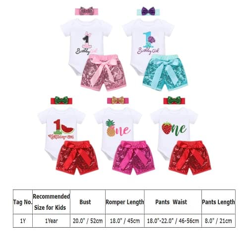 IMEKIS Baby Girl 1st Birthday Outfit & Romper with Sequin Shorts & Headband