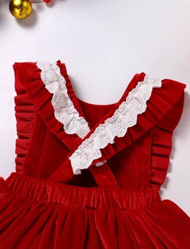 Newborn Baby Girl Velvet Christmas Outfit: Ruffle Sleeve Romper and Tulle Dress for Fall Weddings and Birthday Parties