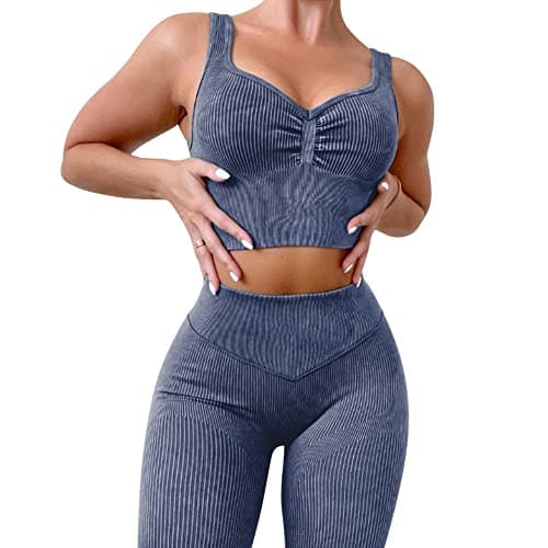 ABOCIW Women's Ribbed Seamless High Waist Scrunch Leggings with Sport Bra