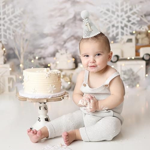 KOJIN Snowflake Birthday Crown for Baby, Winter Onederland Hat, Silver & Pink