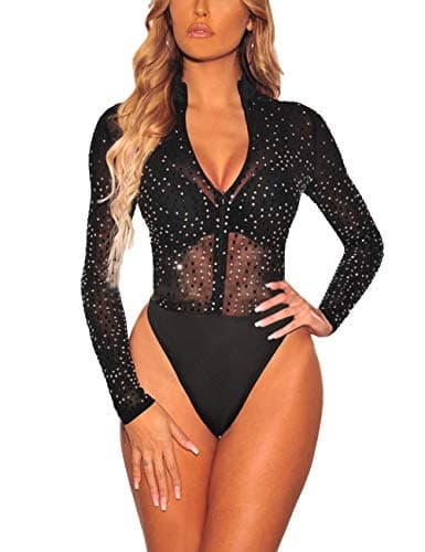 Sheer Mesh Turtleneck Bodysuit for Ladies