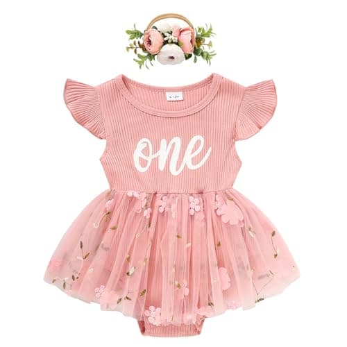 GRNSHTS Baby Girl 1st Birthday Romper & Headband for Princess Photo Shoot