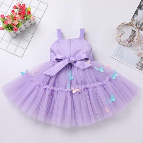 ODASDO Toddler Girls Bowknot Spaghetti Straps Tutu Tulle Birthday Party Dresses