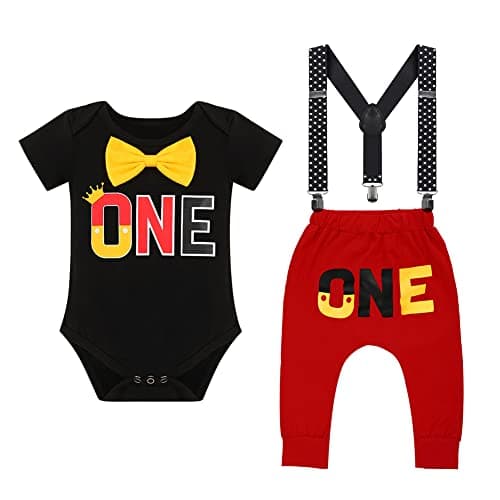 IDOPIP Baby Boys First Birthday Party Cake Smash Outfit with Mouse Ear Headband