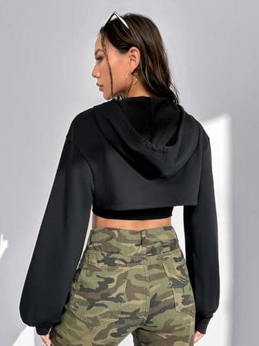 Super Crop Hoodie Sweatshirt with Zipper and Drawstring