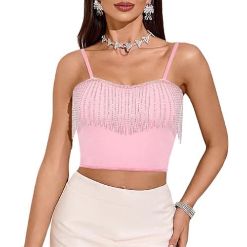 Giovacker Women's V-Neck Sparkle Sequined Crop Top Tank Vest