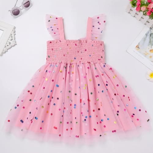 IMEKIS Toddler Girls Boho Backless Birthday Party Dress Formal Tulle Confetti