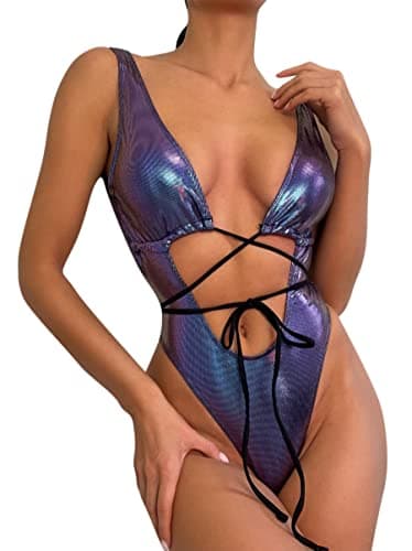 JUMISEE Women's Holographic Snakeskin Wrap Swim Suit
