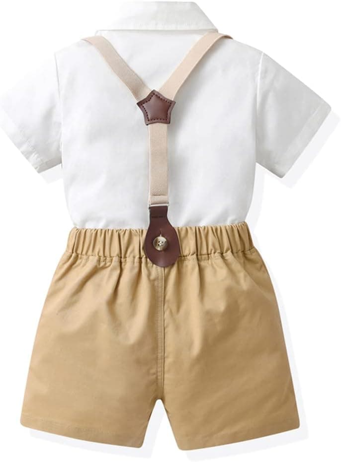 Toddler Baby Boys Gentleman Suits Bowtie Shirt Overalls Suspenders Shorts Pants Summer Wedding Outfit Dress Clothes