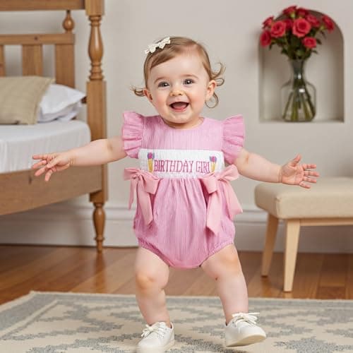 Xiaodriceee Baby Girl's First Birthday Outfit Smocked Bodysuit