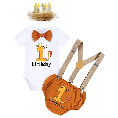 IMEKIS Baby Boys 1st Birthday Jungle Safari Romper Suspenders Shorts Hat Set
