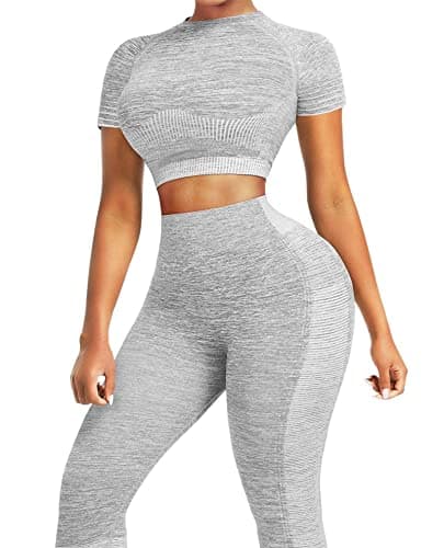 Women's Seamless Short Sleeve Yoga Set with Crop Top and High Waist Legging