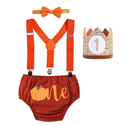 IMEKIS Baby Boys 1st Birthday Cake Smash Outfit with Diaper Cover + Suspenders + Bowtie + Headband