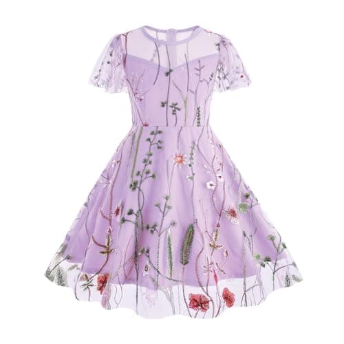 Vintage Floral Embroidered Mesh Dress