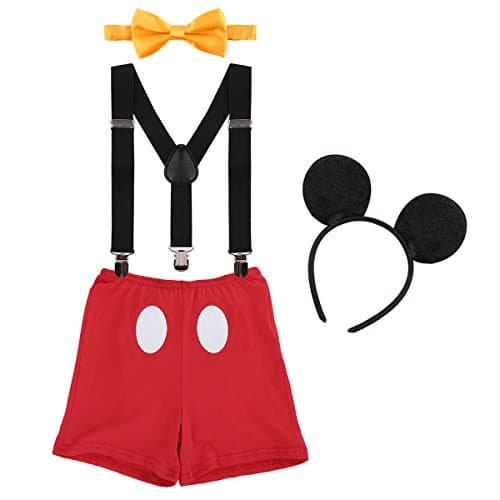 IMEKIS Baby Boys 1st & 2nd Birthday Cake Smash Outfit with Diaper Cover + Suspenders + Bowtie + Headband