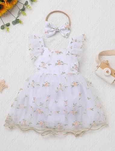 IMEKIS Baby Girls Floral Romper Dress for 1st Birthday & Wedding Tulle Tutu