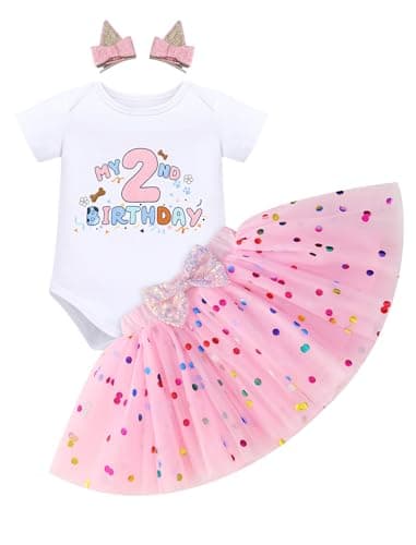 IMEKIS Baby Girl Half 1st 2nd Birthday Outfit Romper Confetti Tutu Skirt Dog Ears Hair Clips for Cake Smash Photo Shoot