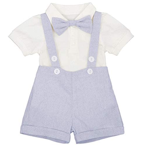 IMEKIS Baby Boy Baptism Outfit with Bowtie and Suspenders