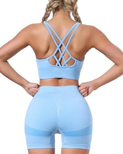 HORISUN Women's Workout Sets: 2 Piece Gym Outfits with High Waisted Shorts and Padded Sports Bra