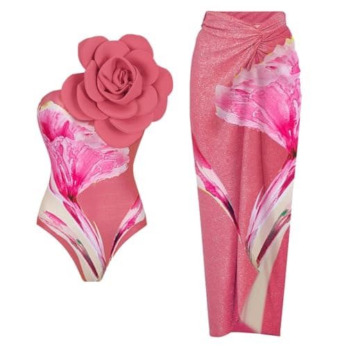 Women's 2-Piece Swimsuit Set with Cover Up - Flower Swimwear for Summer Beachwear