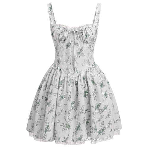 IMEKIS Women's Summer Lace Corset Mini Dress with Spaghetti Straps