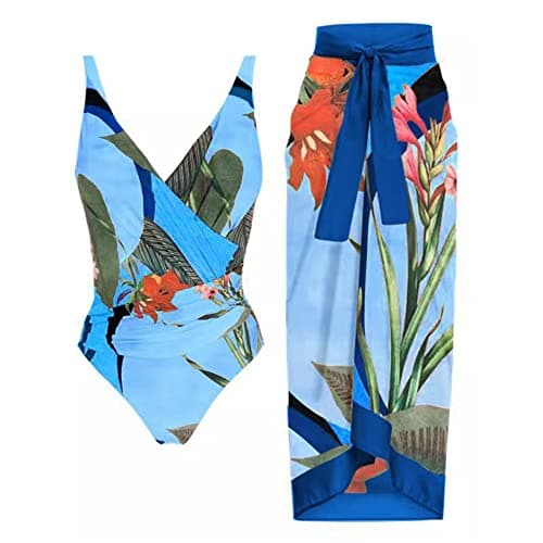 IMEKIS Women’s Floral Print Bikini Set with Wrap Skirt