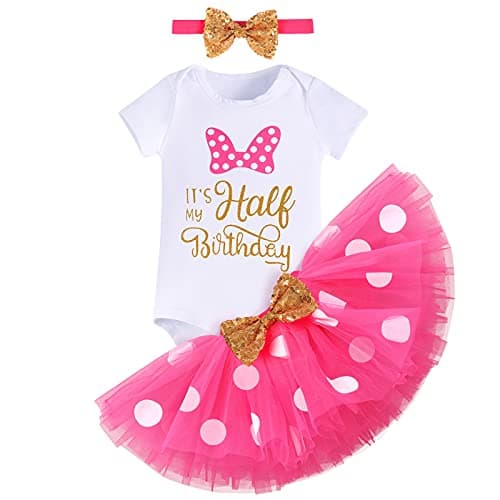 Baby Girls 1st Birthday Outfit Polka Dots ONE Romper Tutu Skirt Ears Cake Smash Costume for Photo Shoot