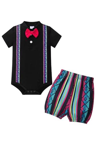 IMEKIS Baby Boys Mexican Bowtie Romper Shorts Set Ethnic Birthday Wear
