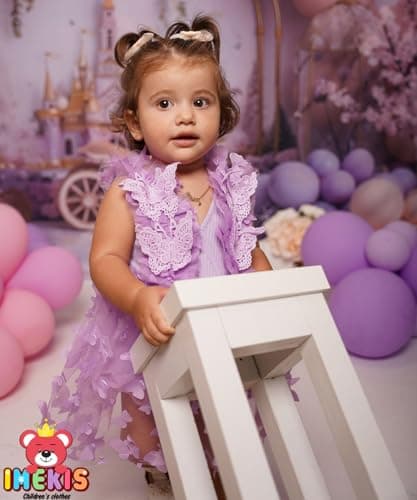 Newborn Baby Girl 1st Birthday Lace Tulle Romper Dress with Floral Headband