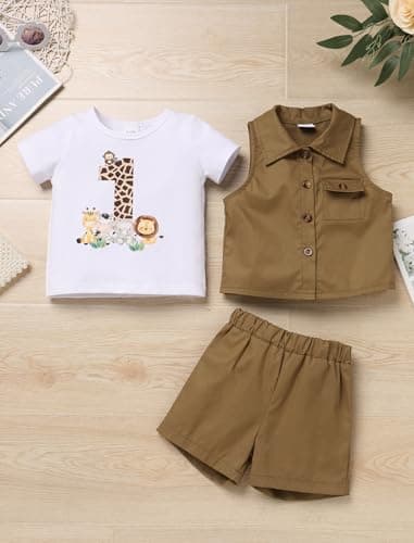 IMEKIS Baby Boys 1st Birthday Jungle Safari Outfit 4PC Set