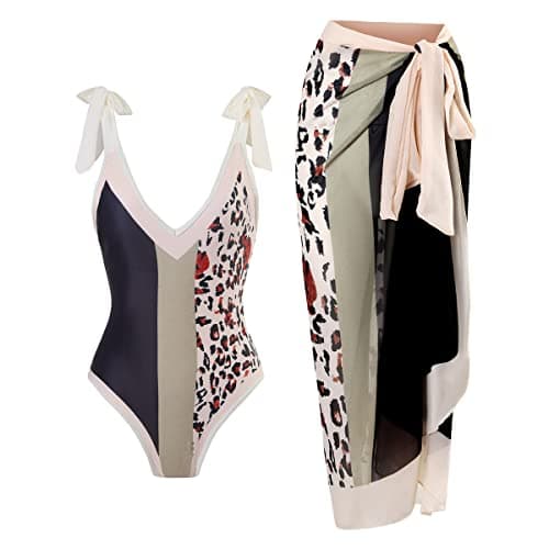 IMEKIS Women’s Floral Print Bikini Set with Wrap Skirt