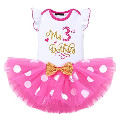 Baby Girl Birthday Outfit Set: Romper Top, Polka Dots Tutu Skirt, Headband