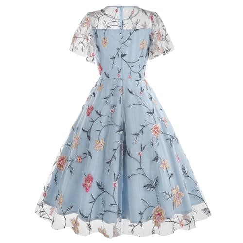 IMEKIS Women's Elegant Retro 1950s Short Flare Sleeve Swing Party Dress