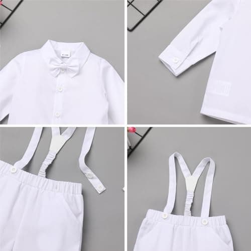 Christening Outfit for Toddler Boy with Bowtie and Suspenders