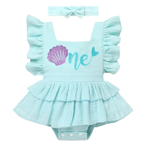 Baby Girl 1st Birthday Boho Romper Outfit with Headband for Summer Photos