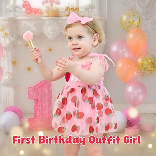 HONGTEYA Baby Girl 1st Birthday Outfit Lace Romper Summer Dress