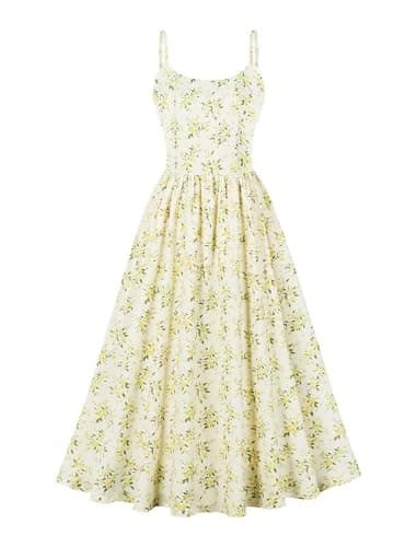 IMEKIS Women's Summer Corset Dress with Spaghetti Straps and Floral Print