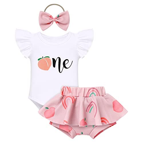 FYMNSI Baby Girls Sunflower Peach 1st Birthday Romper + Shorts + Headband for Cake Smash Photo Props