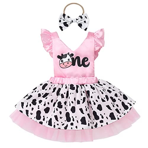 Cow Print Toddler Girl 1st Birthday Outfit Set