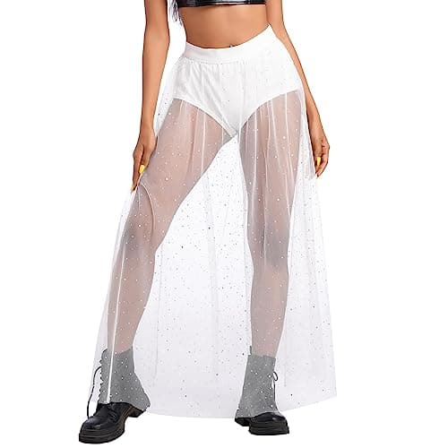 Shiny Stars Rave Skirt Mesh Tulle Maxi Skirts with Booty Bottoms Music Festival Costume
