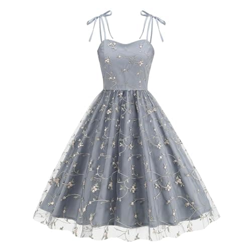 Vintage Embroidered Floral Tulle Prom Dress for Women
